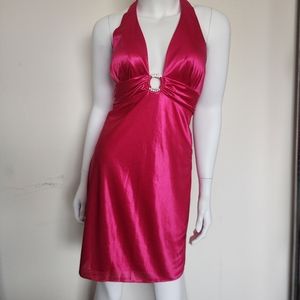 Morgan And Co Vintage Hot Pink Prom Dress Srunch On Back And Gem Front
